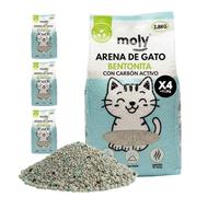 MOLY x4 Bentonite Cat Litter with Active Carbon 11.2 kg 15 L | High Absorption Aglomerating Sand with Lavender Aroma and Talc | Total Odor Control | Dust Free | Premium Hygienic Mineral Bed