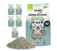 MOLY x6 Bentonite Cat Litter with Active Carbon 16.8 kg 22.2 L | High Absorption Aglomerating Sand with Lavender and Talc Aroma | Total Odor Control | Dust Free | Hygienic Mineral Bed