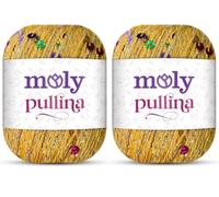 Moly Yarn Pullina Sequin Yarn | 2 x 50g | Complementary Glitter Thread for Knitting & Crochet (19 Mustard)