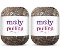 Moly Yarn Pullina Sequin Yarn | 2 x 50g | Complementary Glitter Thread for Knitting & Crochet (8 Mocha)