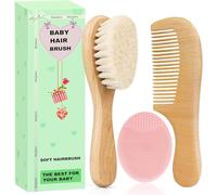 Molylove Baby Hair Brush and Comb Set for Newborns & Toddlers | Wooden Baby Brush Set with Soft Goat Bristles l Wood comb l Purple Cradle Cap Brush| Ideal for Cradle Cap (3PCS)