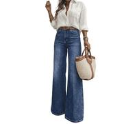MolyPark Women's High Waisted Wide Leg Jeans Classic 5-Pocket Dark Wash Long Bootcut Denim Pants for Casual Office Work