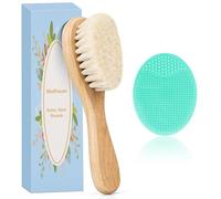 MolYuan 2PCS Baby Hair Brush, Goat Bristles Brush and Green Baby Silicone Brush Set for Cradle Cap Wood Bristle Brush for Newborns and Toddlers