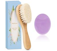 MolYuan 2PCS Baby Hair Brush, Goat Bristles Brush and Purple Baby Silicone Brush Set for Cradle Cap Wood Bristle Brush for Newborns and Toddlers