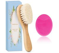 MolYuan 2PCS Baby Hair Brush, Goat Bristles Brush and Rose Red Baby Silicone Brush Set for Cradle Cap Wood Bristle Brush for Newborns and Toddlers