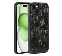 Molzar Grip Series for iPhone 15 Plus Case with Real Forged Carbon Fiber, Built-in Metal Plate for Magnetic Mount, Works with Qi-certified Chargers, Glossy Black/Forged