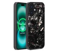 Molzar Grip Series for iPhone 16 Case with Real Forged Carbon Fiber, Grippy Edges Design, Built-in Magnets, Compatible with MagSafe Chargers and Accessories, Glossy Black/Red