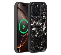 Molzar Grip Series for iPhone 16 Pro Max Case with Real Forged Carbon Fiber, Grippy Edges Design, Built-in Magnets, Compatible with MagSafe Chargers and Accessories, Glossy Black/Red