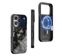 Molzar Vibe Series Magnetic Case for 2025 New Model Pro with Chunk Forged Carbon Fiber, Infused with Colorful Tinfoil Flakes, Compatible with MagSafe, Glossy Black/Green&Gold