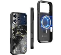 Molzar Vibe Series Magnetic Case for iPhone 17 Pro Max with Chunk Forged Carbon Fiber, Infused with Colorful Tinfoil Flakes, Compatible with MagSafe, Glossy Black/Blue&Gold