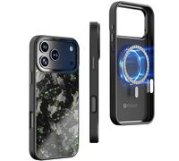 Molzar Vibe Series Magnetic Case for iPhone 17 Pro Max with Chunk Forged Carbon Fiber, Infused with Colorful Tinfoil Flakes, Compatible with MagSafe, Glossy Black/Green&Gold