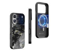 Molzar Vibe Series Magnetic Case for iPhone 17 Pro with Chunk Forged Carbon Fiber, Infused with Colorful Tinfoil Flakes, Compatible with MagSafe, Glossy Black/Blue&Gold