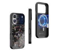 Molzar Vibe Series Magnetic Case for iPhone 17 Pro with Chunk Forged Carbon Fiber, Infused with Colorful Tinfoil Flakes, Compatible with MagSafe, Glossy Black/Red&Gold