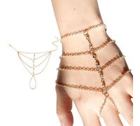 MOLZINY Hand Chain Gold with Ring Boho Clothing Jewellery for Fortune teller Accessories Layered Tassel Bracelet for Carnival Halloween Boho Vintage Bracelet