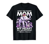 Mom Alzheimers Awareness Elephant Never Forget Purple Ribbon T-Shirt