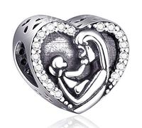 Mom and Child Charms Fit Pandora Bracelets, 925 Sterling Silver Love Heart Pendant for Necklace, Snake Chain, Kids in Mother's Arms - Gifts for New Mom Baby Shower