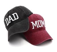 Mom and Dad Hats Red Mama Hat Black Daddy Hat Embroidered Adjustable Distressed Baseball Caps Gifts for Couples Parents, Red Mom Hat and Black Dad Hat, One Size