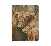 Mom & Baby Highland Cow, Cute Family Wall Retro Poster Metal Tin Sign Chic Art Retro Iron Painting Bar People Cave Cafe Family Garage Poster Wall Decoration 12x16inch(30x40cm)
