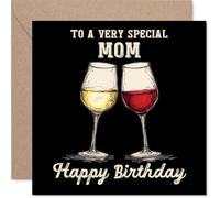 Mom Birthday Card - Bday Wine - Happy Birthday Card for Mom from Son Daughter, 145mm Wine Greeting Cards