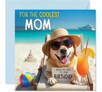 Mom Birthday Card - Chill Beach Dog - Happy Birthday Card for Mom from Son Daughter, 145mm Chill Beach Dog Bday Greeting Cards