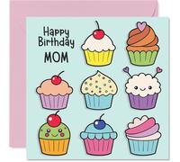 Mom Birthday Card - Cupcakes - Happy Birthday Card for Mom from Son Daughter, 145mm Fairy Cake Baking Bday Greeting Cards