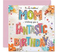 Mom Birthday Card - Fabulous Fantastic - Happy Birthday Card for Mom from Son Daughter, 145mm Colourful Floral Greeting Cards