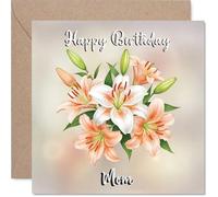 Mom Birthday Card - Floral Flowers - Happy Birthday Card for Mom from Son Daughter, 145mm Lilies Bday Greeting Cards