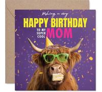 Mom Birthday Card - Hairy Day - Happy Birthday Card for Mom from Son Daughter, 145mm funny highland cow Bday Greeting Cards