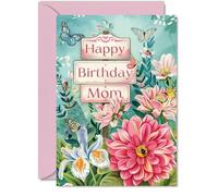 Mom Birthday Card - Nature Floral Garden - Beautiful Happy Birthday Card for Mom from Daughter Son, A5 Female Floral Bday Mothers Day Greeting Cards