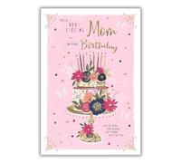 Mom Birthday Card - Very Special Mom - Floral Cake Design - Special Finishes and Illustrated Insert Leaf - Made in the UK - Eco-Friendly