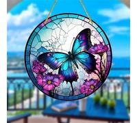 Mom Butterfly Acrylic Stained Windows Hanging Suncatcher,Flower Stained Acrylic Suncatchers Window Ornament Stained Glass Panel Sun Catcher Wall Hanging Decor Birthday Gifts