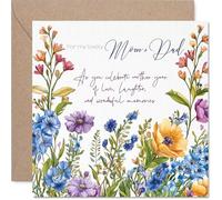 Mom Dad Anniversary Card - Floral Garden Flowers - Happy Wedding Anniversary Card for Mom Dad from Son Daughter, 145mm Anniversaries Greeting Cards
