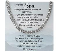 Mom & Dad's To My Son Necklace - Cuban Chain, Mother's Gift for Son's Birthday or Christmas, Stainless Steel, No Gemstone