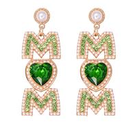 MOM Earrings for Mama Mother Shining Rhinestone MOM Letter Earrings Statement Dangle Earrings Jewelry for Women Mother’s Day Jewelry Gift, M, Zinc, No Gemstone