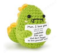 Mom Gift from Daughter Son Husband - Handmade Crochet Dinosaur with I Love You Card, Mini Keepsake for Birthday Mother's Day - Thoughtful Present for Mommy Mama Grandma Mother-in-Law Step Moms