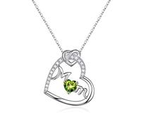 Mom Gifts Mom Birthstone Necklace, Sterling Heart Pendant Birthstone Necklace Mom Jewelry Mothers Valentines Day Gifts for Mom Christmas Birthday Gifts for Mom from Daughter Son, Sterling