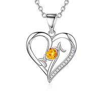 Mom Gifts Mom Birthstone Necklaces, Sterling Heart Pendant Birthstone Necklace for Mom, Mothers Valentines Day Christmas Birthday Gifts for Mom from Daughter Son, Sterling, Citrine