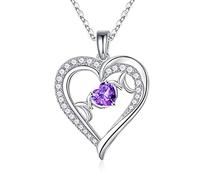 Mom Gifts Mom Birthstone Necklaces, Sterling Heart Pendant Birthstone Necklace for Mom, Sterling, Amethyst