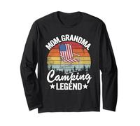 Mom Grandma Camping Legend American Flag Women Camping Long Sleeve T-Shirt