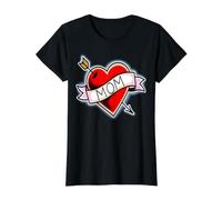 Mom Heart Classic Tattoo Flash Value Graphic T-Shirt, Women, Black, S