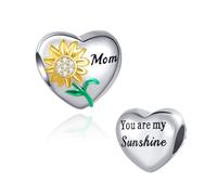 Mom Heart Sunflower You Are My Sunshine Bead Charm Compatible with Pandora Charms Bracelets