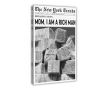 Mom I Am A Rich Man Newspaper Headline Poster, Feminist Print, Trendy Headline Print, New York Newspaper, Black And White Feminist Poster Frame-style 20x30inch(50x75cm)
