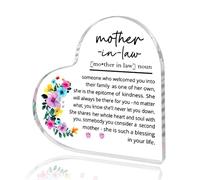 Mom in Law Birthday Wedding Gifts for Mother of The Groom Bride Heart Acrylic Plaque Holiday Christmas Presents for Bonus Mama Gift from Daughter-in-Law Son-in-Law Table Sign Keepsake for Room Decor