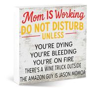 Mom Is Working Do Not Disturb Funny Desk Sign White Wood Style Office Table Decor Gift for Coworkers Friends Home Workspace Cubicle Tabletop Desk Decoration for Christmas New Year
