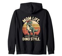Mom Life Dino Style T Rex Dinosaur Retro Sunset Mom Zip Hoodie