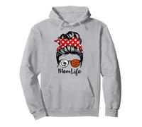 Mom Life Messy Bun Hair Funny Basketball Hockey Mom Pullover Hoodie