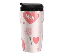 Mom Love Hearts Tulips Flowers Coffee Cup Travel Mug with Leakproof Lid Double Wall Tumbler Water Bottle 250ml