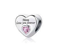 Mom Love You Forever Pink Heart Charm fits Pandora Bracelets Birthday Jewellery Charms Beads Gift for Women Mum Daughter Mother's Day