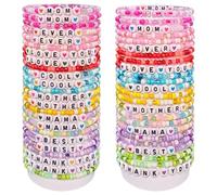 Mom Mama Themed Beads Bracelets Set, Mom Grandma Letter Bead Bracelets Stackable Stretch Beads Wristbands for Women Boho Friendship Beaded Jewelry for Mom's Gift Goodie Bag Fillers Stuff, 24 Counts