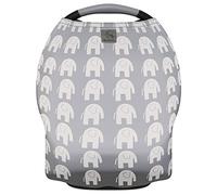 MoM-me Baby Car Seat Cover, Multi use for Nursing Scarf, Breastfeeding, Canopy, Stroller and Infant Pillow Wrap or Cover Ups. For Boys and Girls. Grey/White Elephant Design